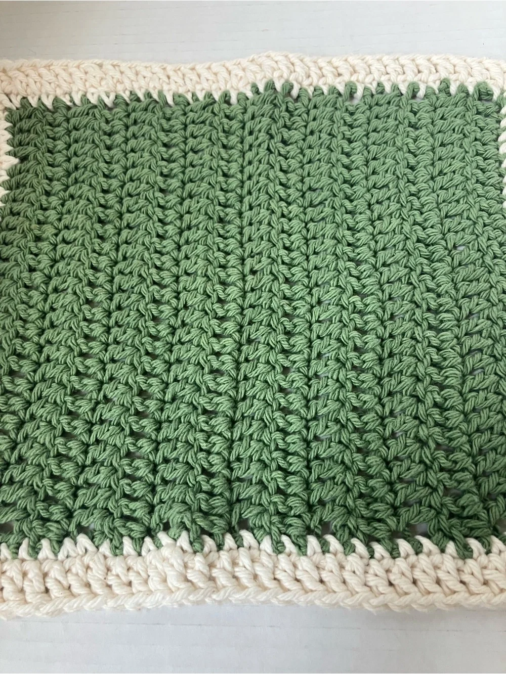 Handmade Green and Cream Crochet Kitchen Wash Cloths Set of Two 10”